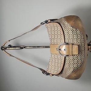 Coach Tan Jacquard and Leather signature hobo handbag L0667-F08808